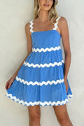 Contrast Trim Square Neck Tiered Dress