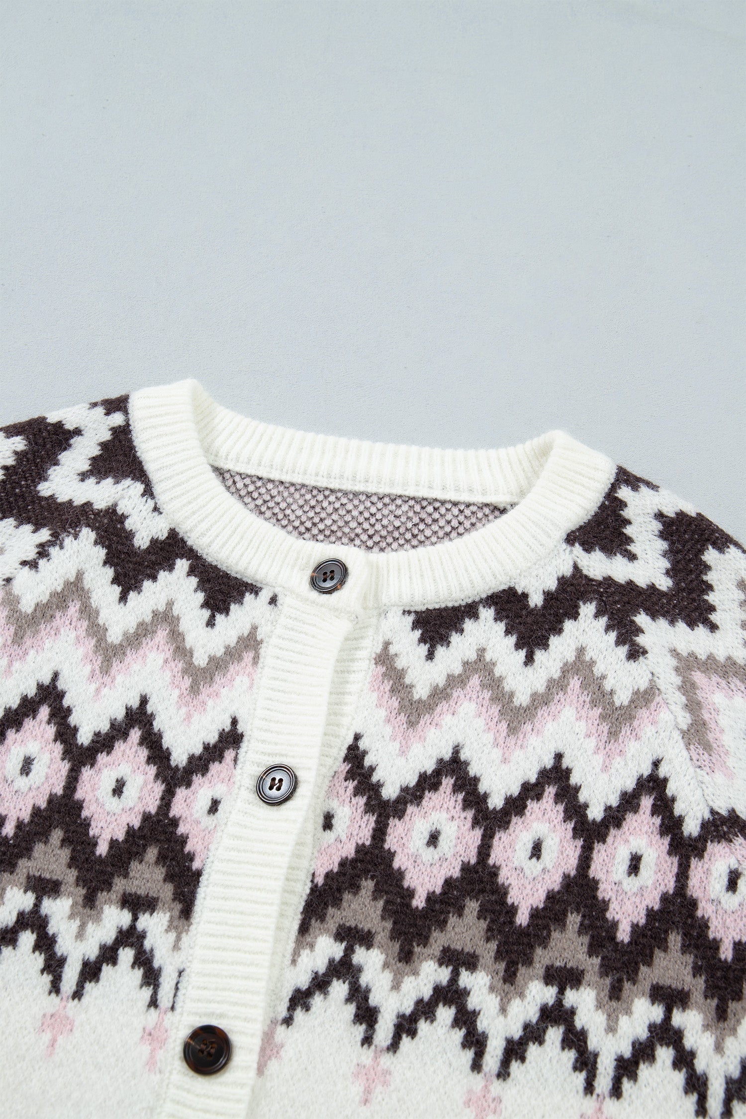 Geometric Fair Isle Brushed Knit Buttoned Cardigan