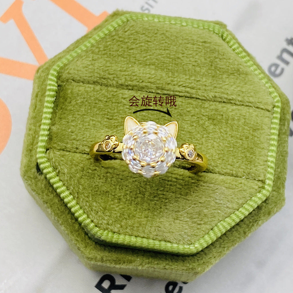 Swivel Luckies Cat Opening Ring Women's Niche Design Sense Refreshing High Sense Swivel Kitten Adjustable Ring
