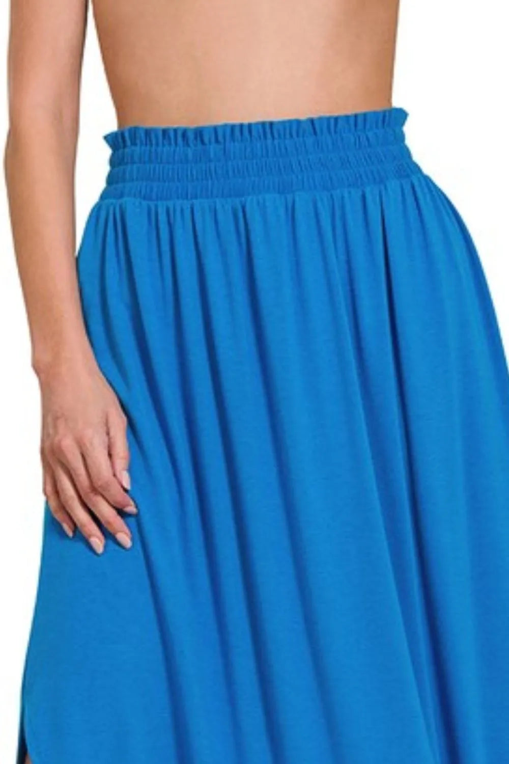 Zenana Smocked Waist Side Slit Maxi Skirt With Pockets