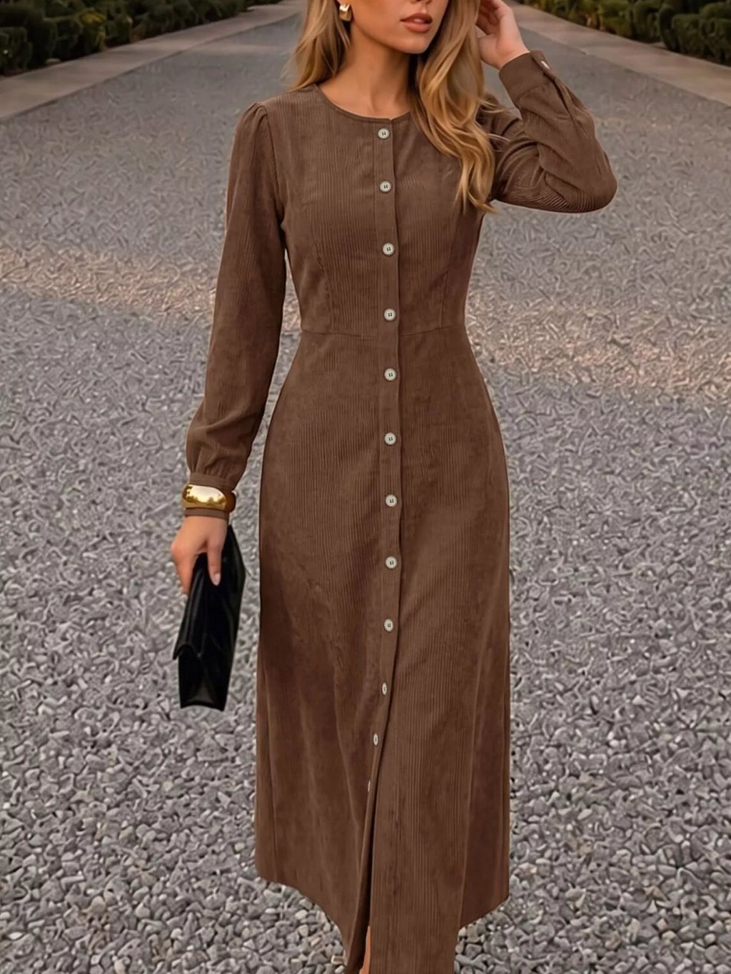 Corduroy Button-Down Maxi Dress