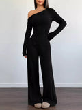 Chic One-Shoulder Asymmetrical Top and Wide-Leg Pants Set
