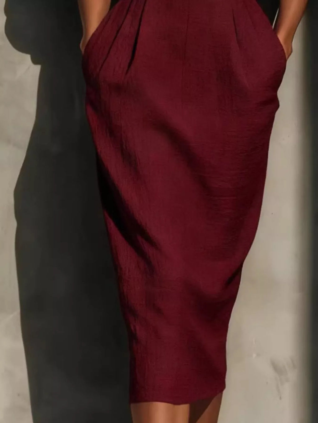 Full Size Round Neck Puff Sleeve Midi Dress Plus Size