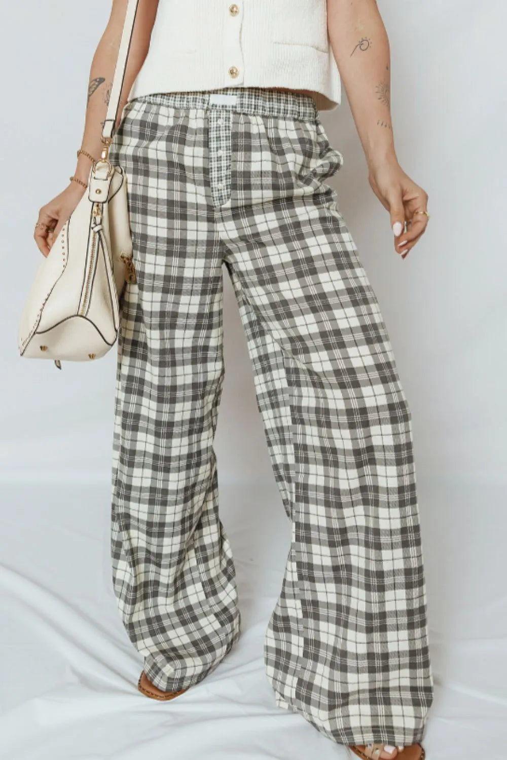 Plaid Wide Leg Pants