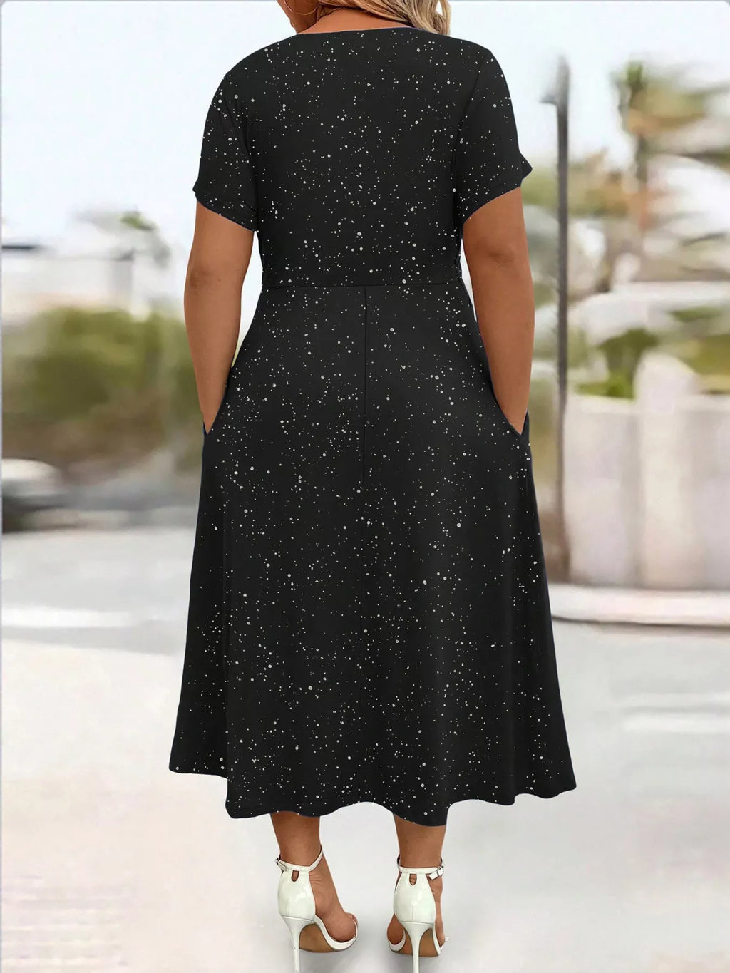 Full Size Glitter Flutter Sleeve Midi Dress Plus Size