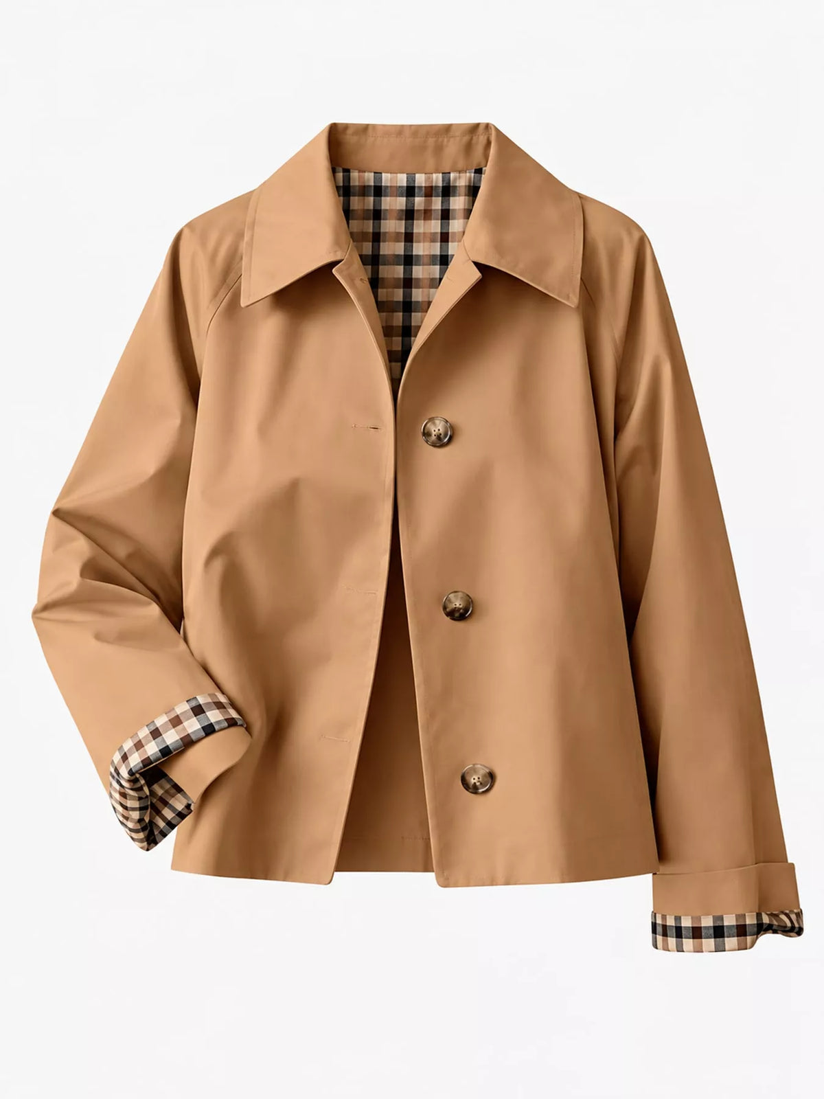 Plaid Cuffs Cropped Trench Outerwear