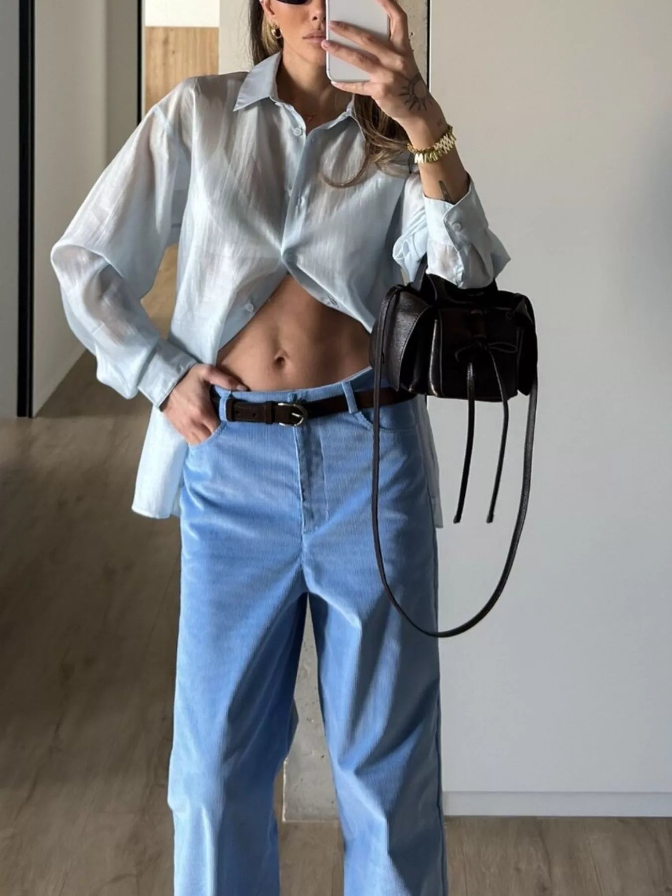 Sheer Oversized Button-Up Shirt
