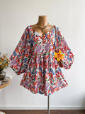 Boho Floral Print Button-Down Romper
