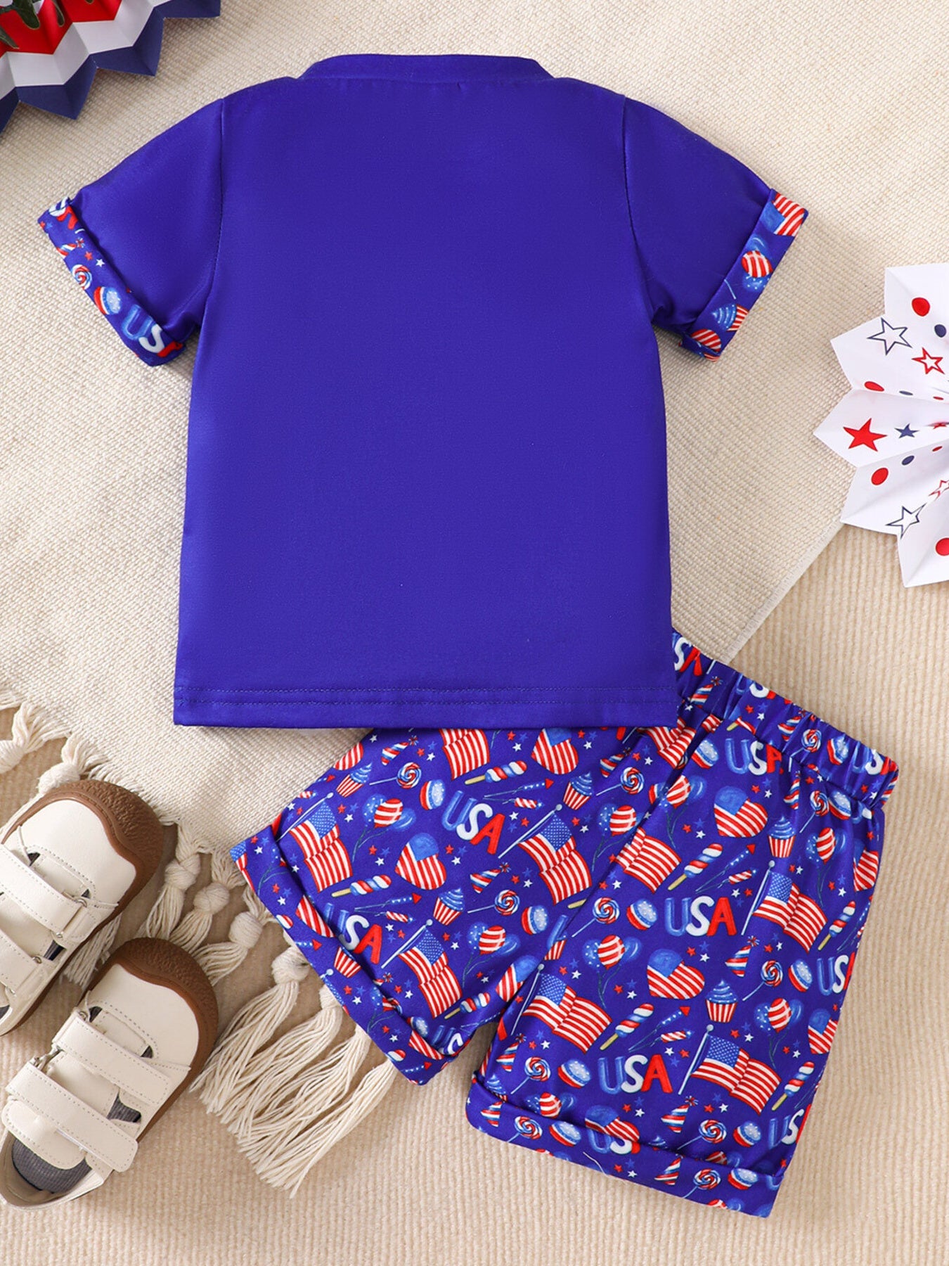 Children's Patriotic USA Flag Print Tee and Shorts Set