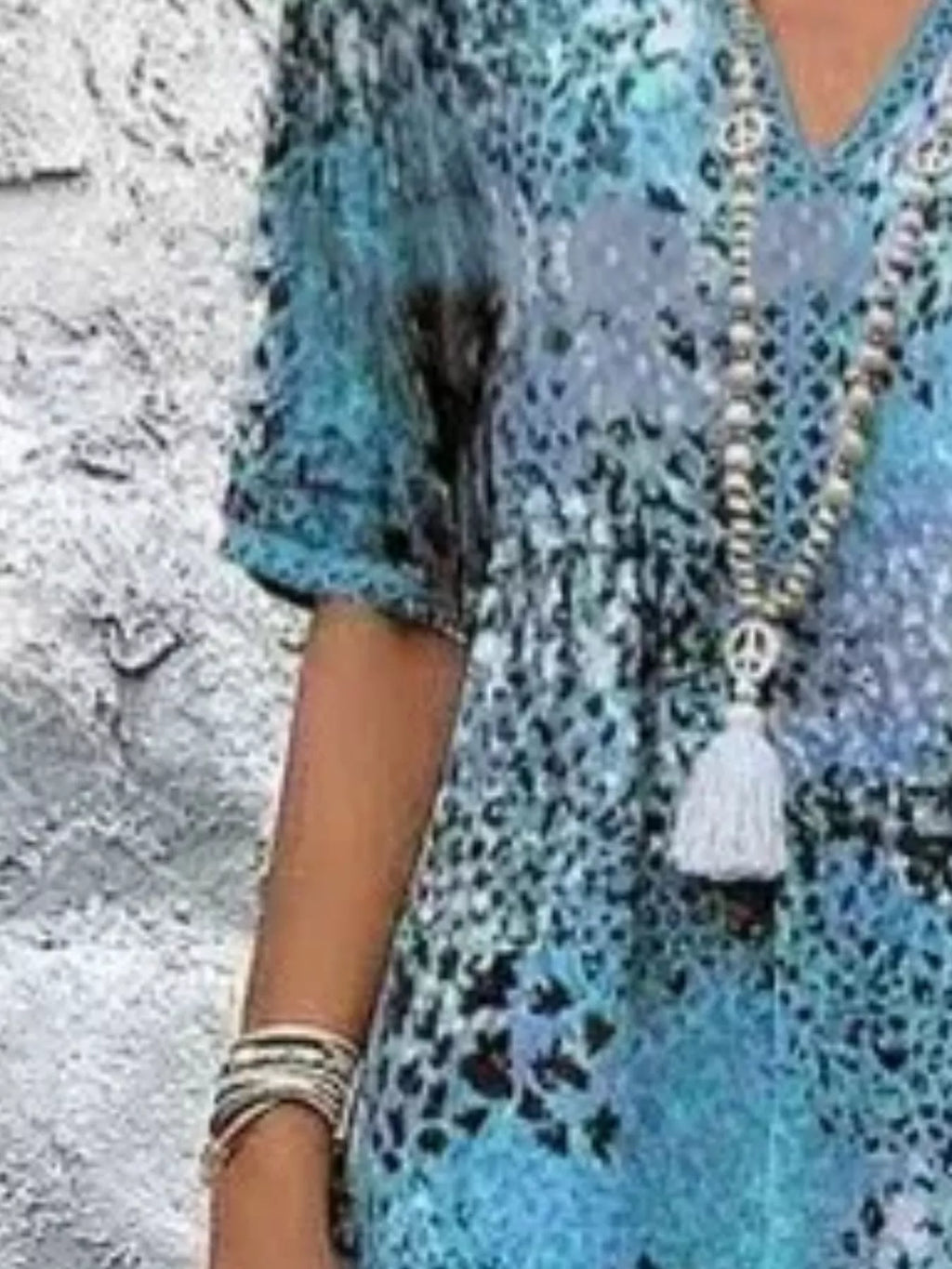 Full Size Printed V-Neck Half Sleeve Dress Plus Size