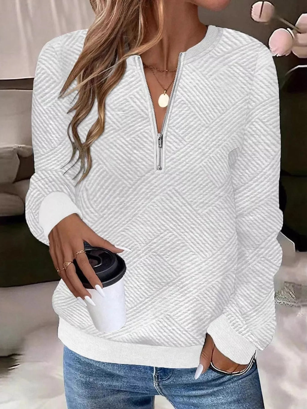 Textured Quarter-Zip Sweatshirt
