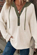 Drawstring Waffle Knit Henley Hoodie
