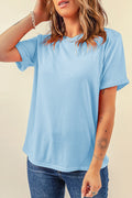 Light Blue Bright Casual Plain Crew Neck Tee