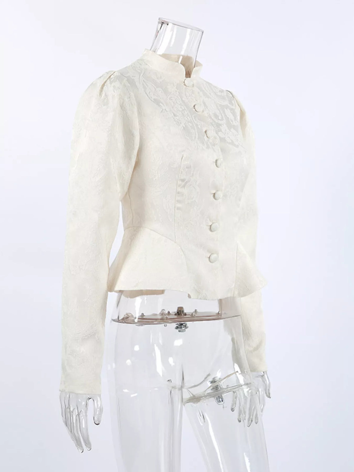 Jacquard Peplum Puff Sleeve Outerwear