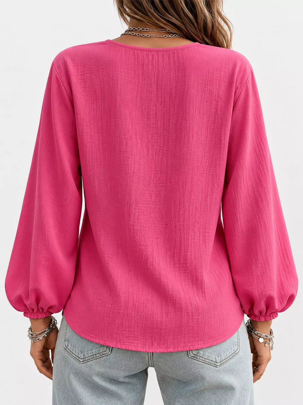 Full Size Elasticated Cuffs Long Sleeve Blouse Plus Size