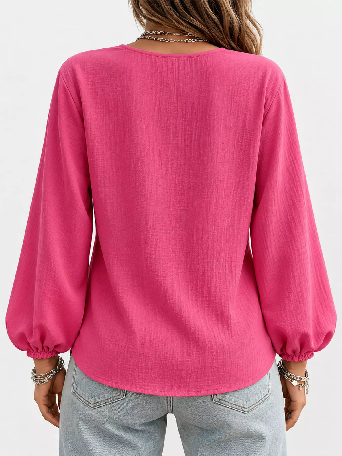Full Size Elasticated Cuffs Long Sleeve Blouse Plus Size