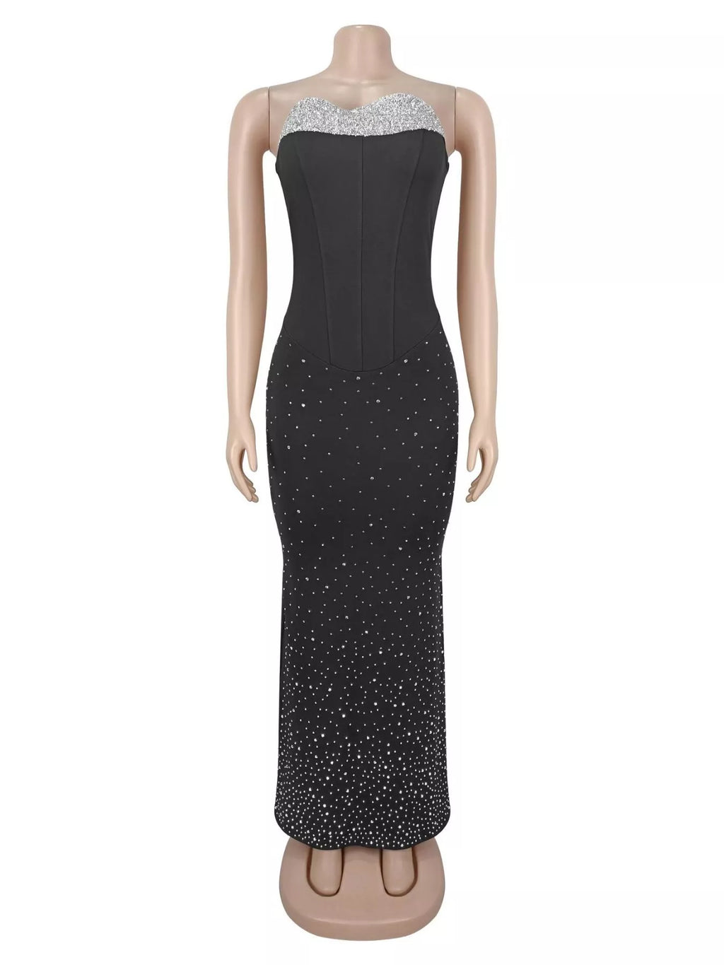 Rhinestone Slit Back Tube Maxi Dress