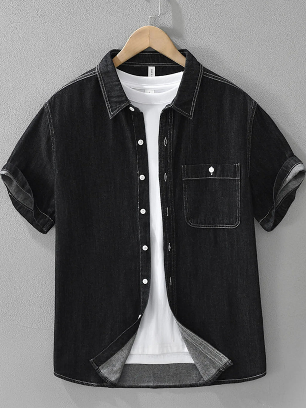Men's Plus Size Button Up Short Sleeve Denim Shirt
