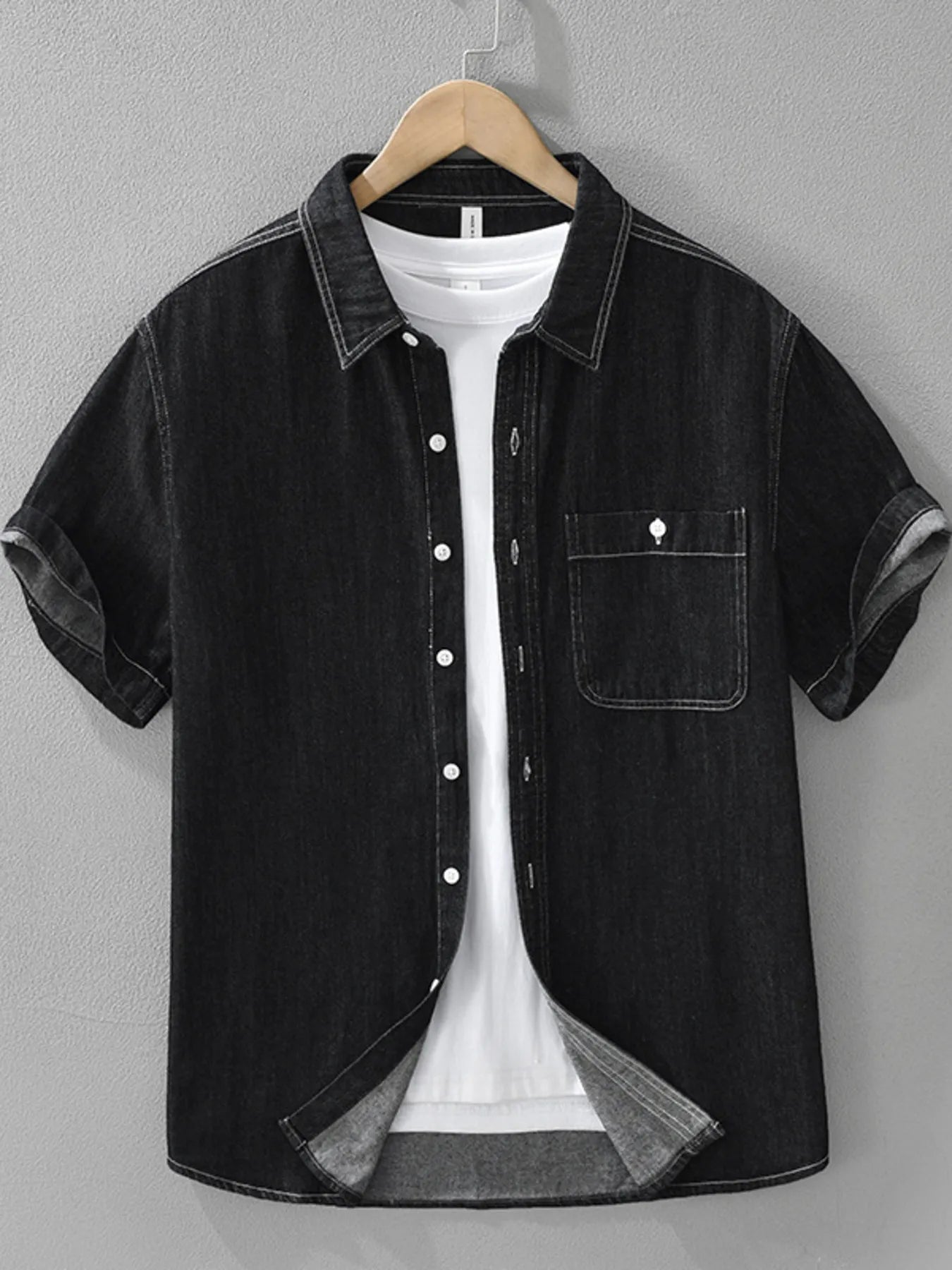 Men's Plus Size Button Up Short Sleeve Denim Shirt