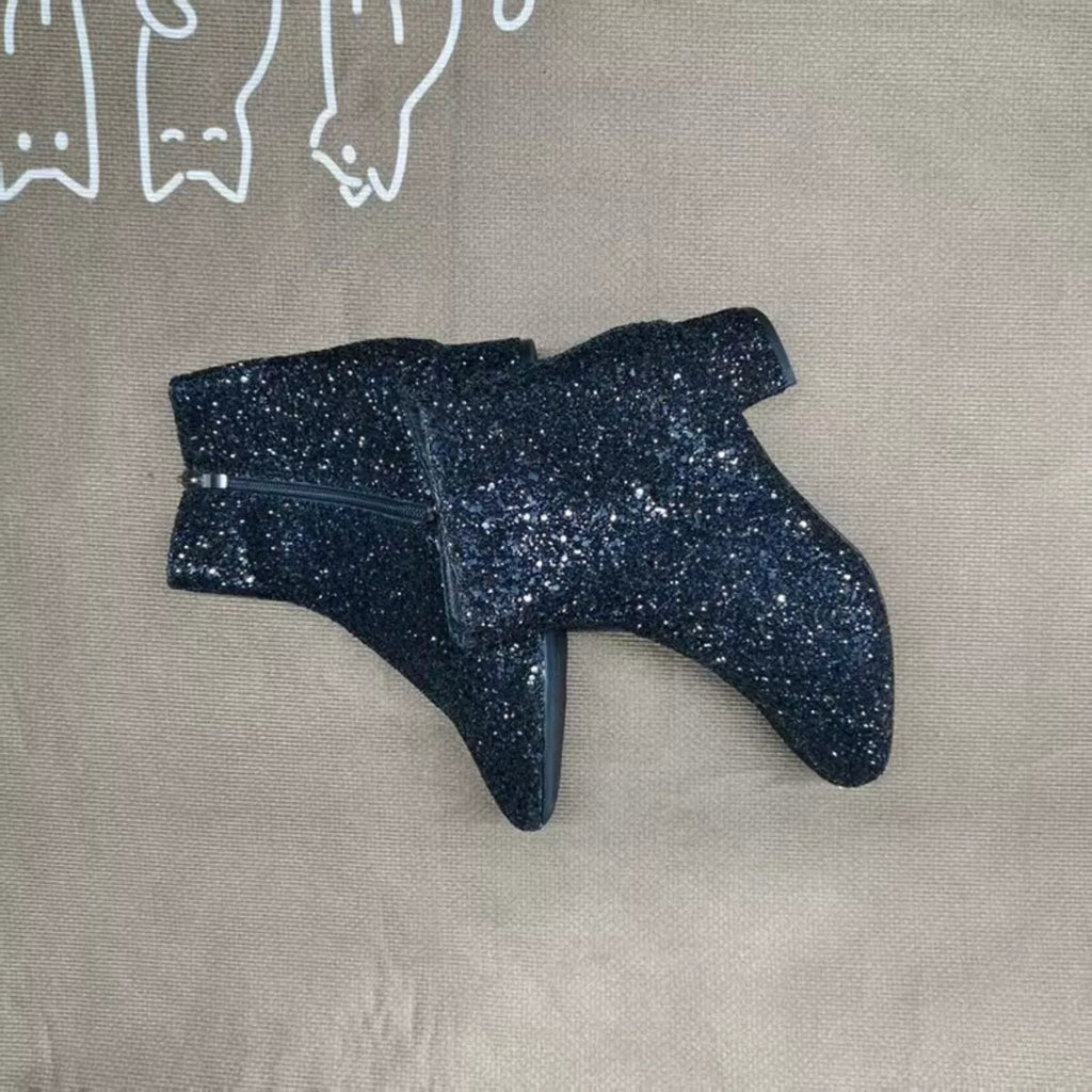 Sequin Block Heels Boots