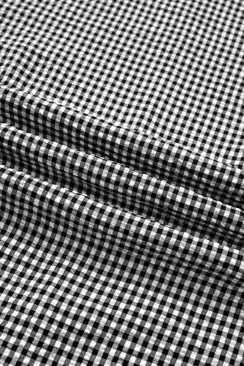 Gingham Bow Half Sleeve Blouse