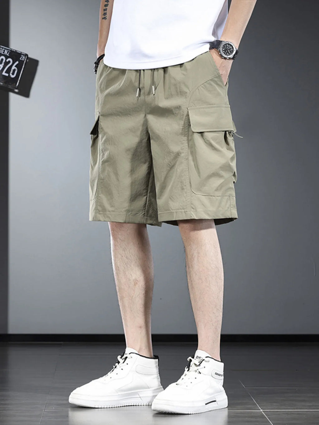 Men's Plus Size Drawstring Cargo Shorts