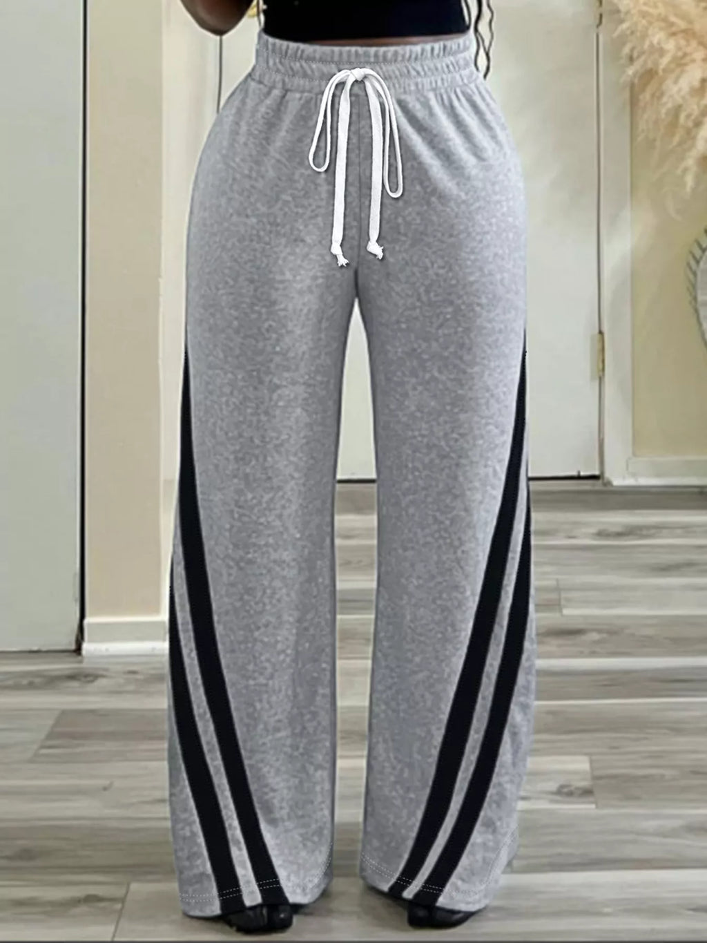 Plus Size Striped Contrast Wide Leg Pants
