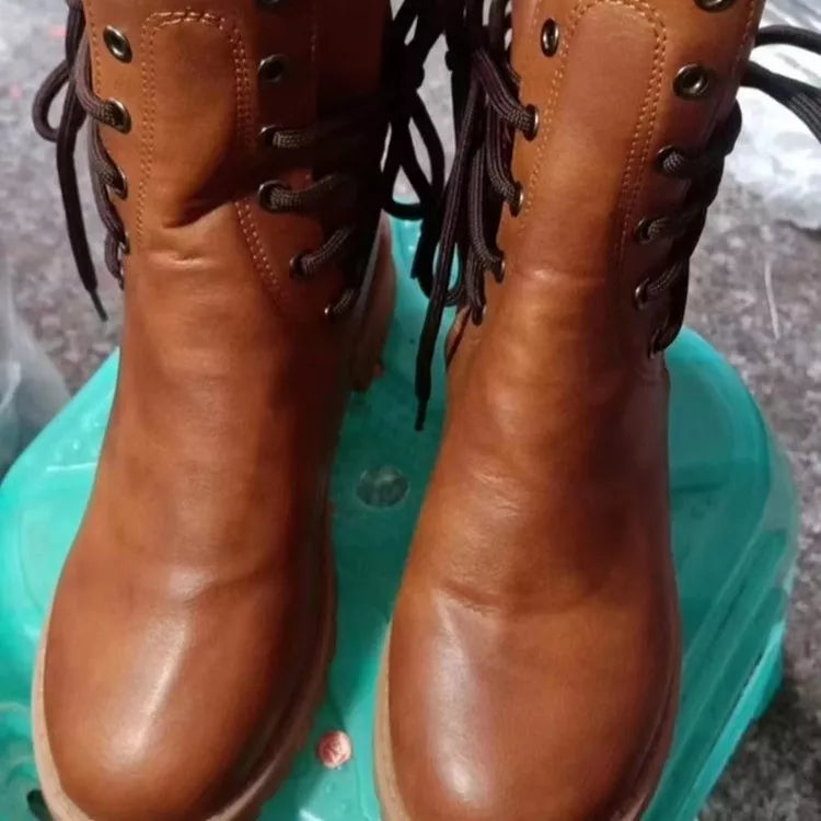 Lace Up Block Heels Boots