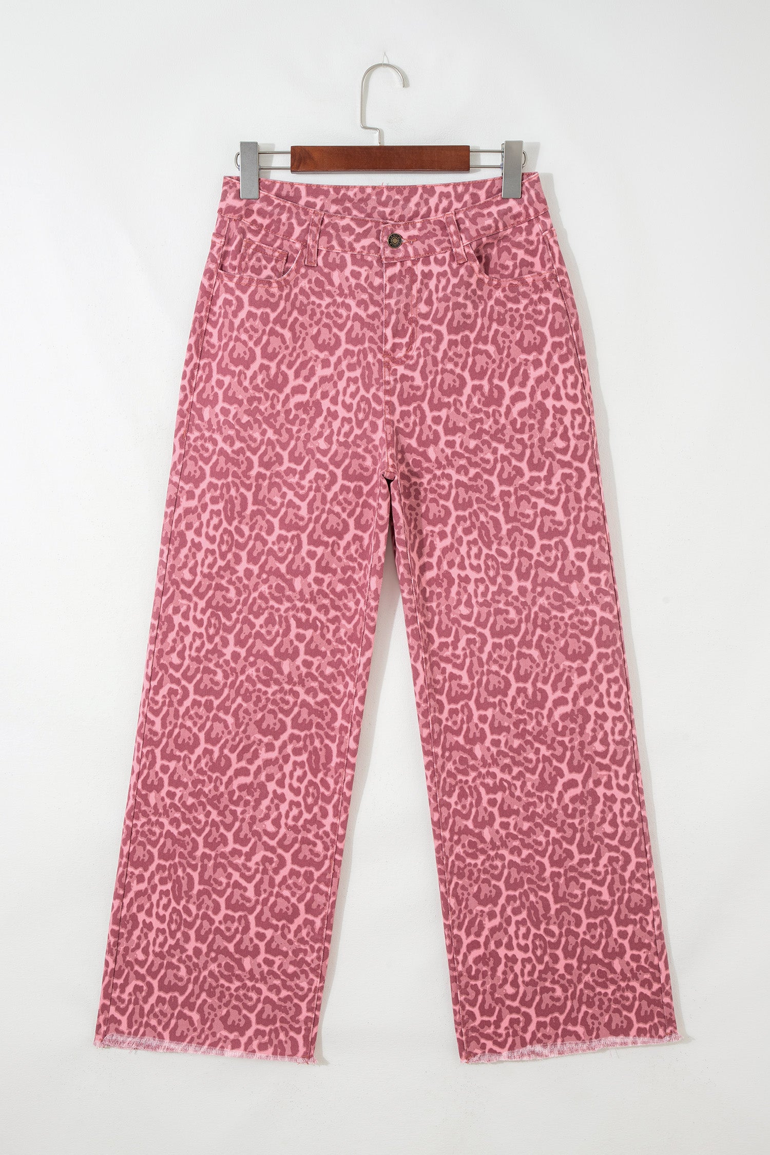 Leopard Frayed Edge High Waist Wide Leg Jeans