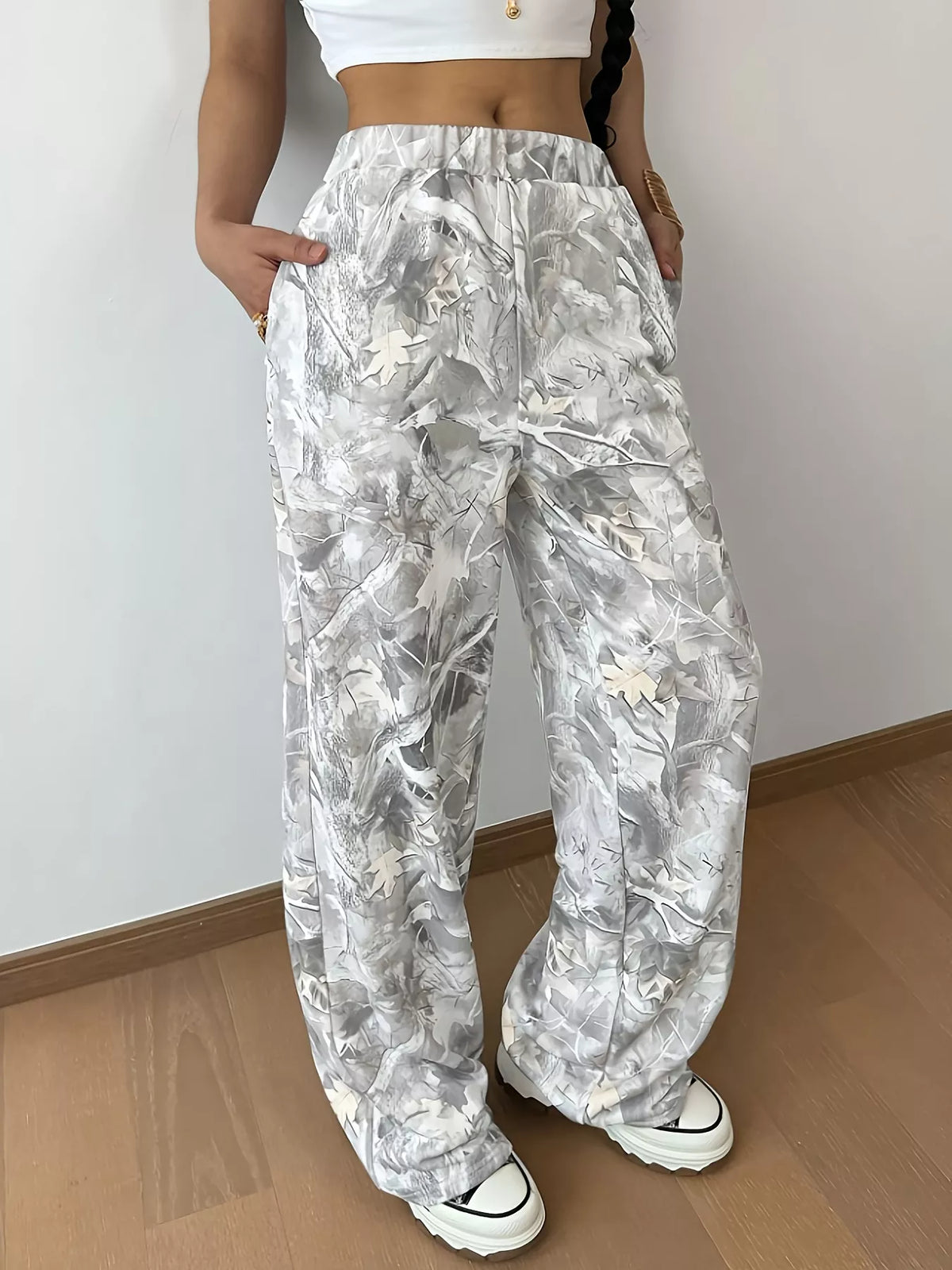 Wide-Leg Printed Casual Pants