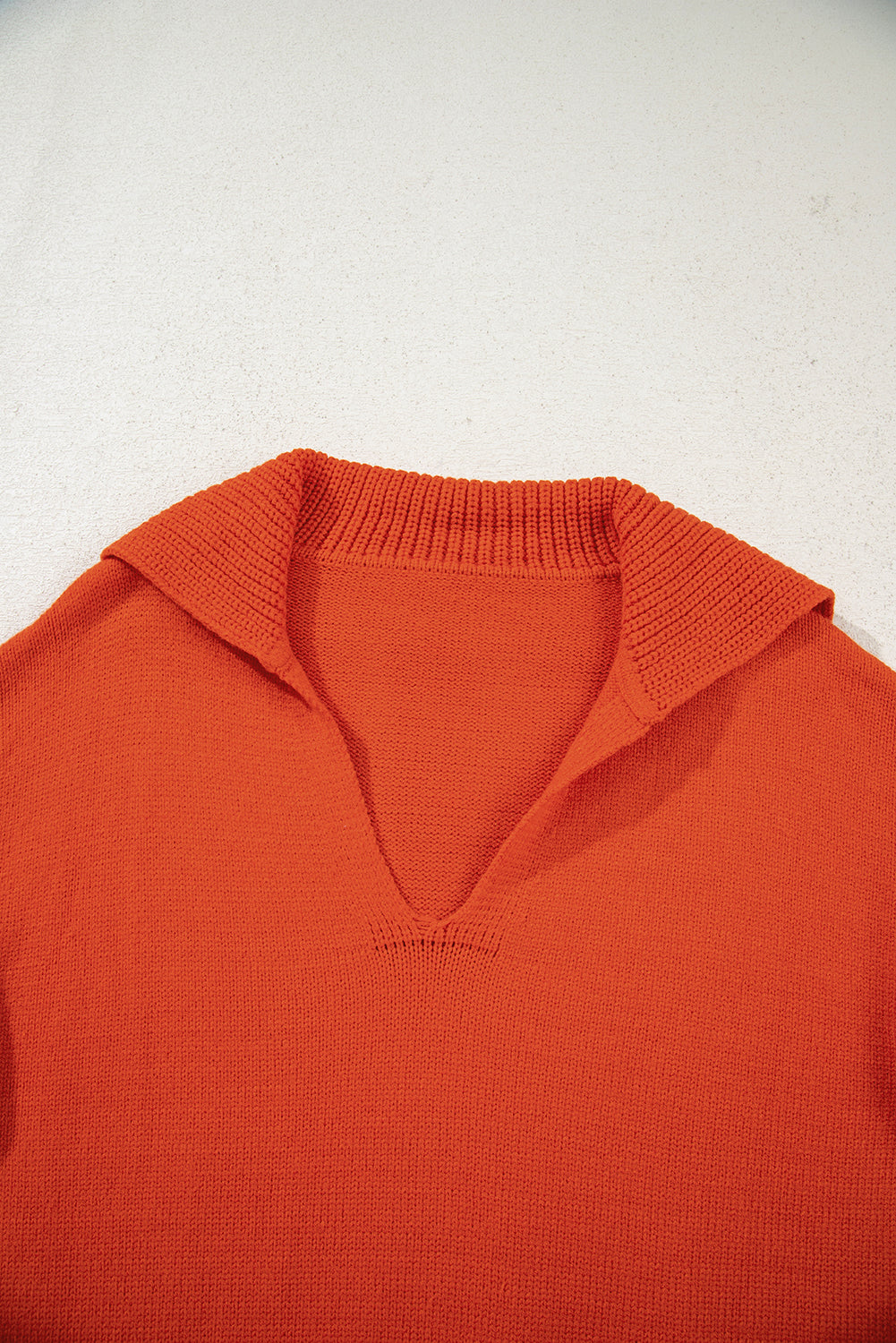 Solid Collared V-Neck Ribbed Edge Sweater
