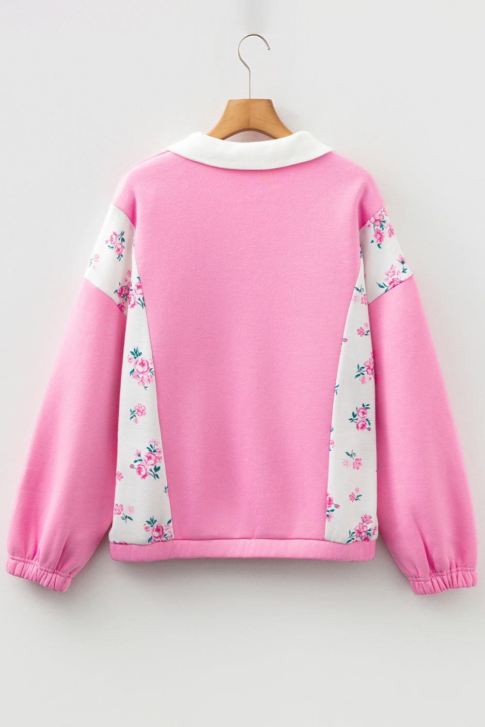 Floral Colorblock Patchwork Puff Sleeve Collared Top