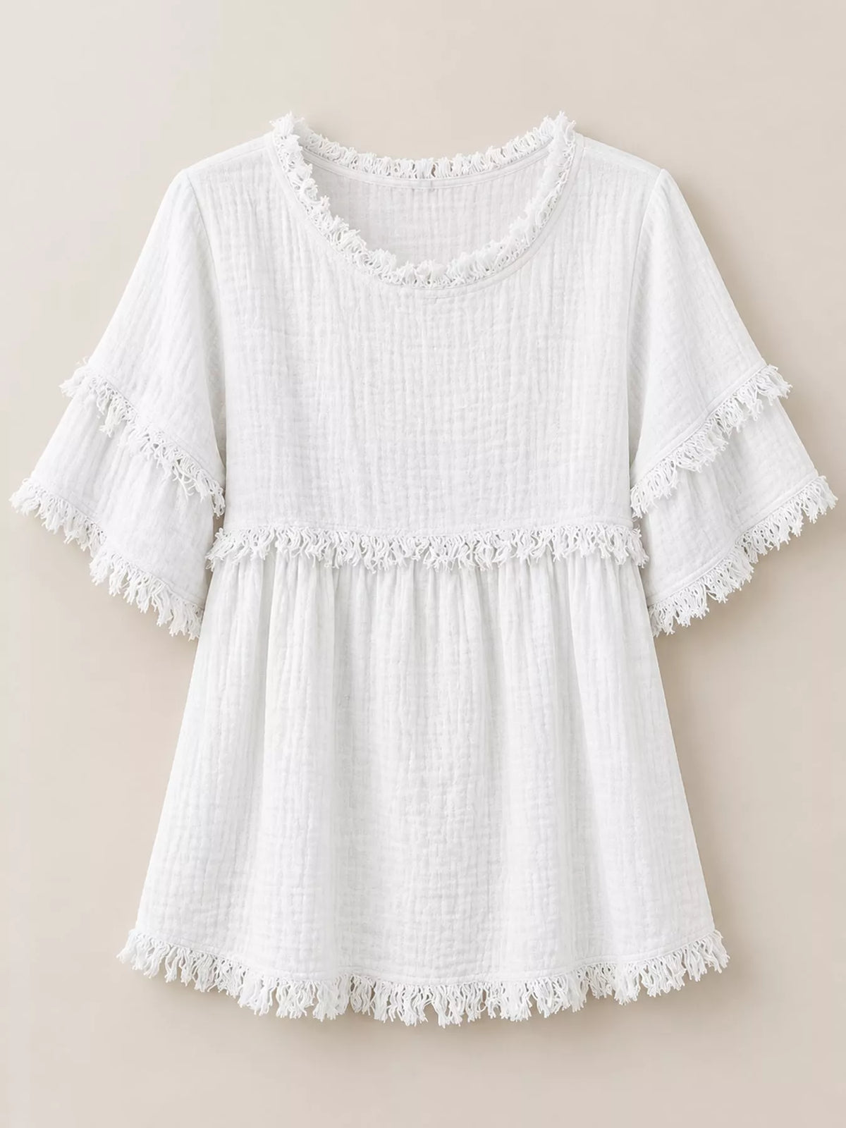 Full Size Frayed Edge Textured Blouse Plus Size