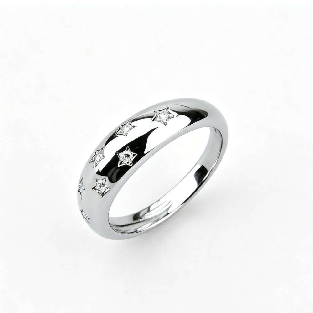 Moissanite Sterling Silver Diamond-encrusted Starry Ring