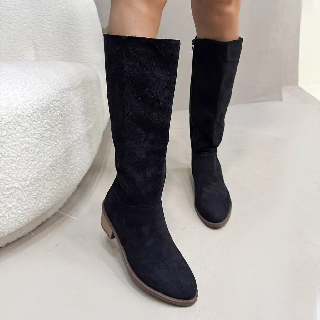 Side Zipper Closure Suede Knee-High Boots