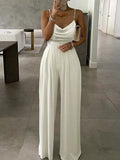 Cowl Neck Jumpsuit with Pearl Strap Detail
