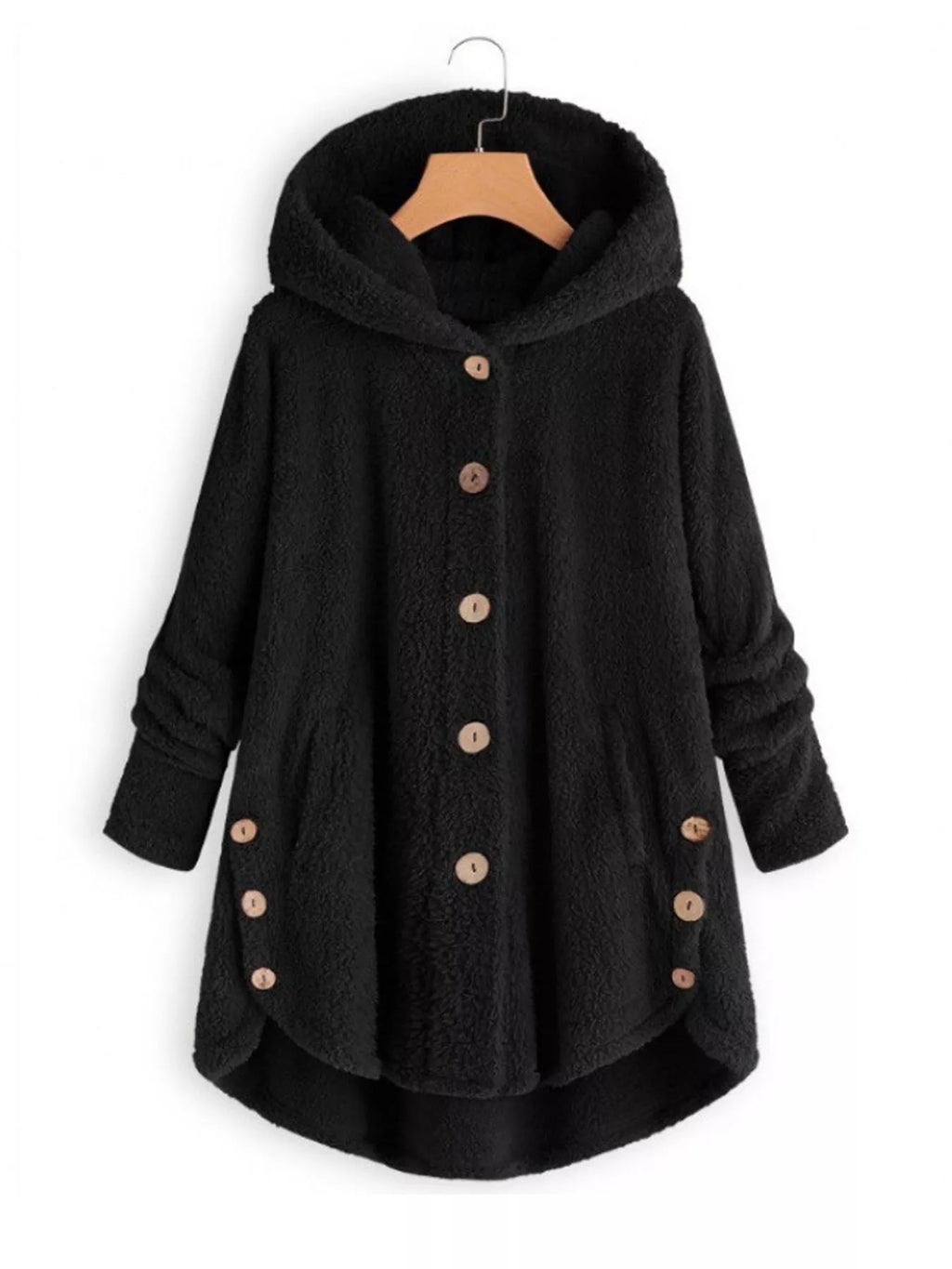 Full Size Fleece Button Up Hooded Outerwear Plus Size