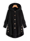 Full Size Fleece Button Up Hooded Outerwear Plus Size