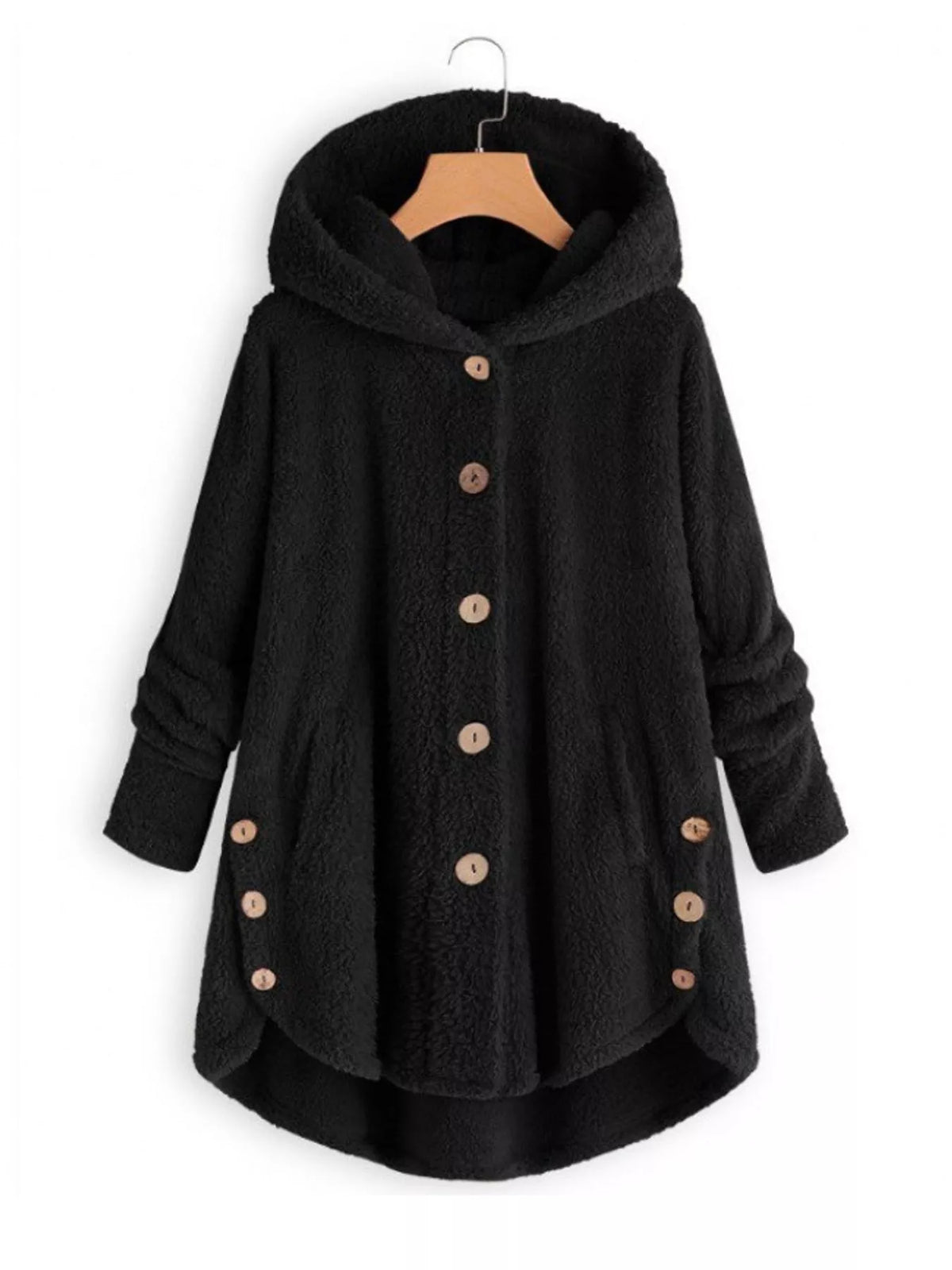 Full Size Fleece Button Up Hooded Outerwear Plus Size