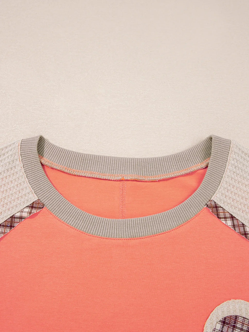 Plaid Patchwork Waffle Knit Short Sleeve Top