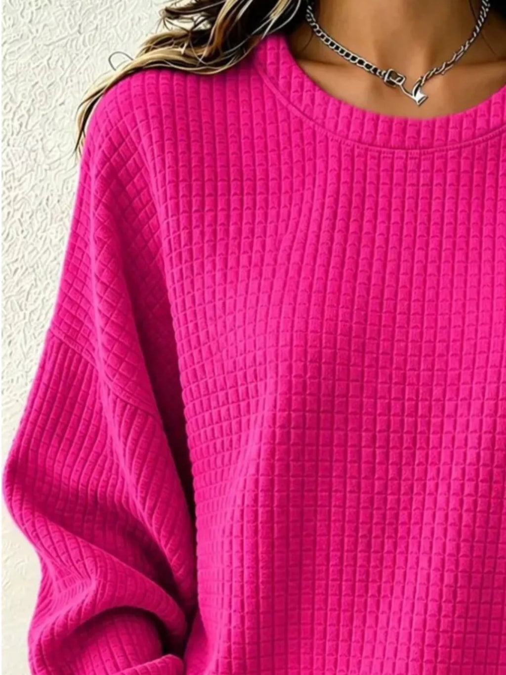 Full Size Textured Crew Neck Long Sleeve Sweatshirt Plus Size