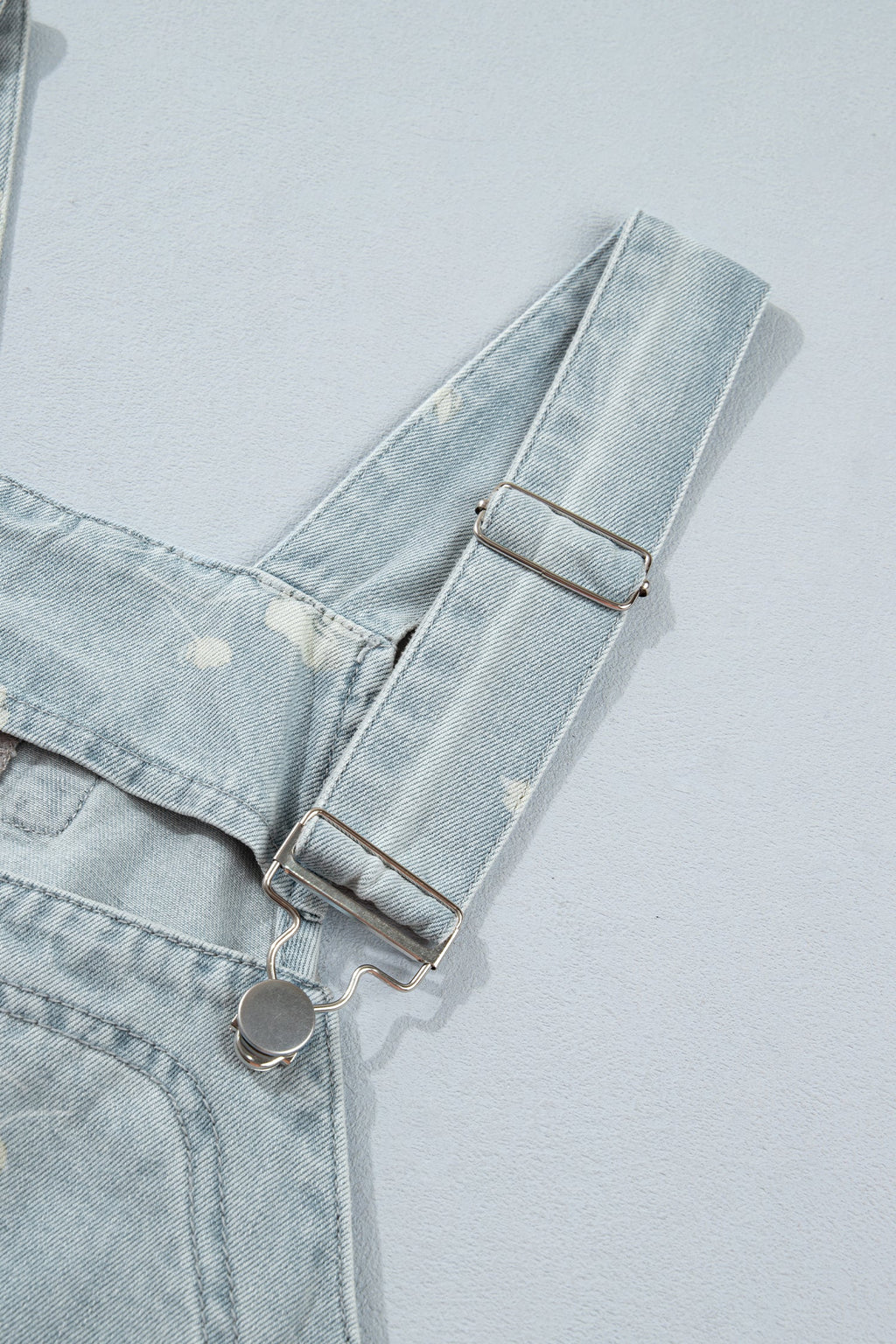 Sky Blue Retro Wash Denim Floral Print Overall Mini Dress