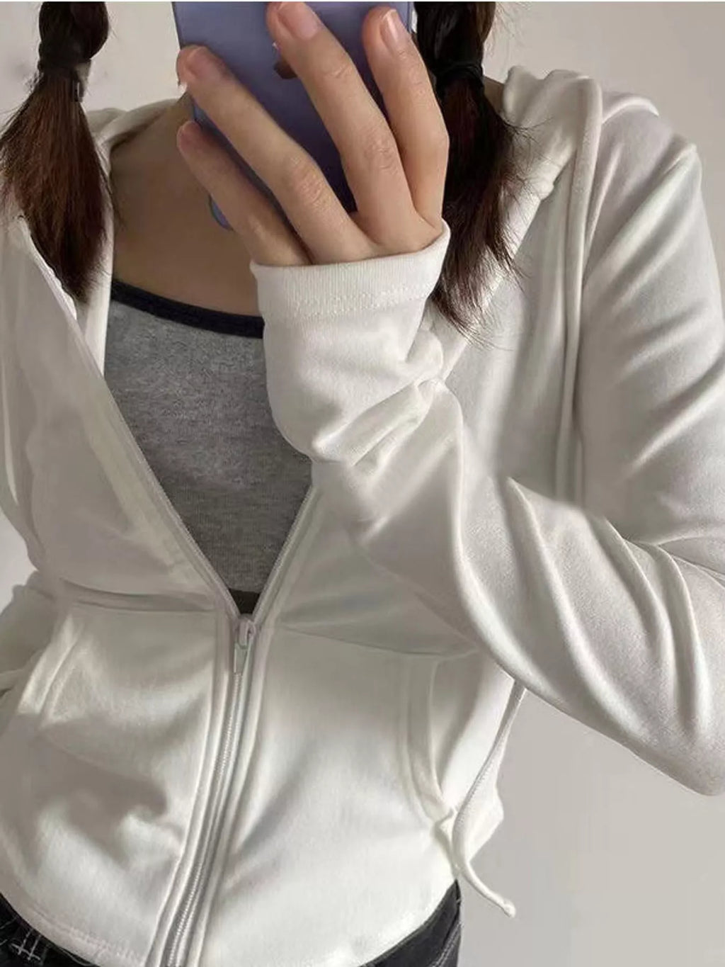 Drawstring Zip-Up Slim Fit Hoodie