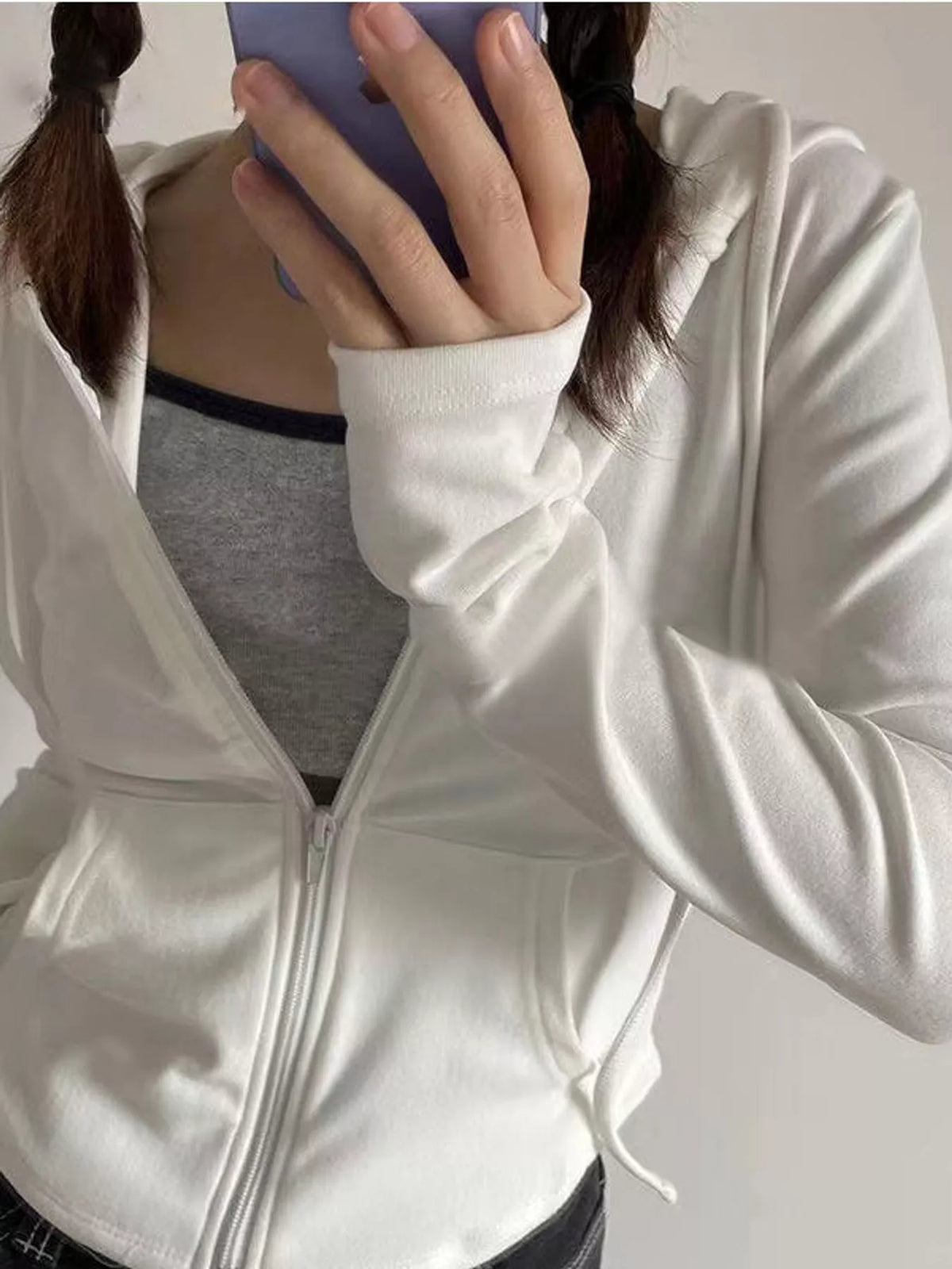 Drawstring Zip-Up Slim Fit Hoodie