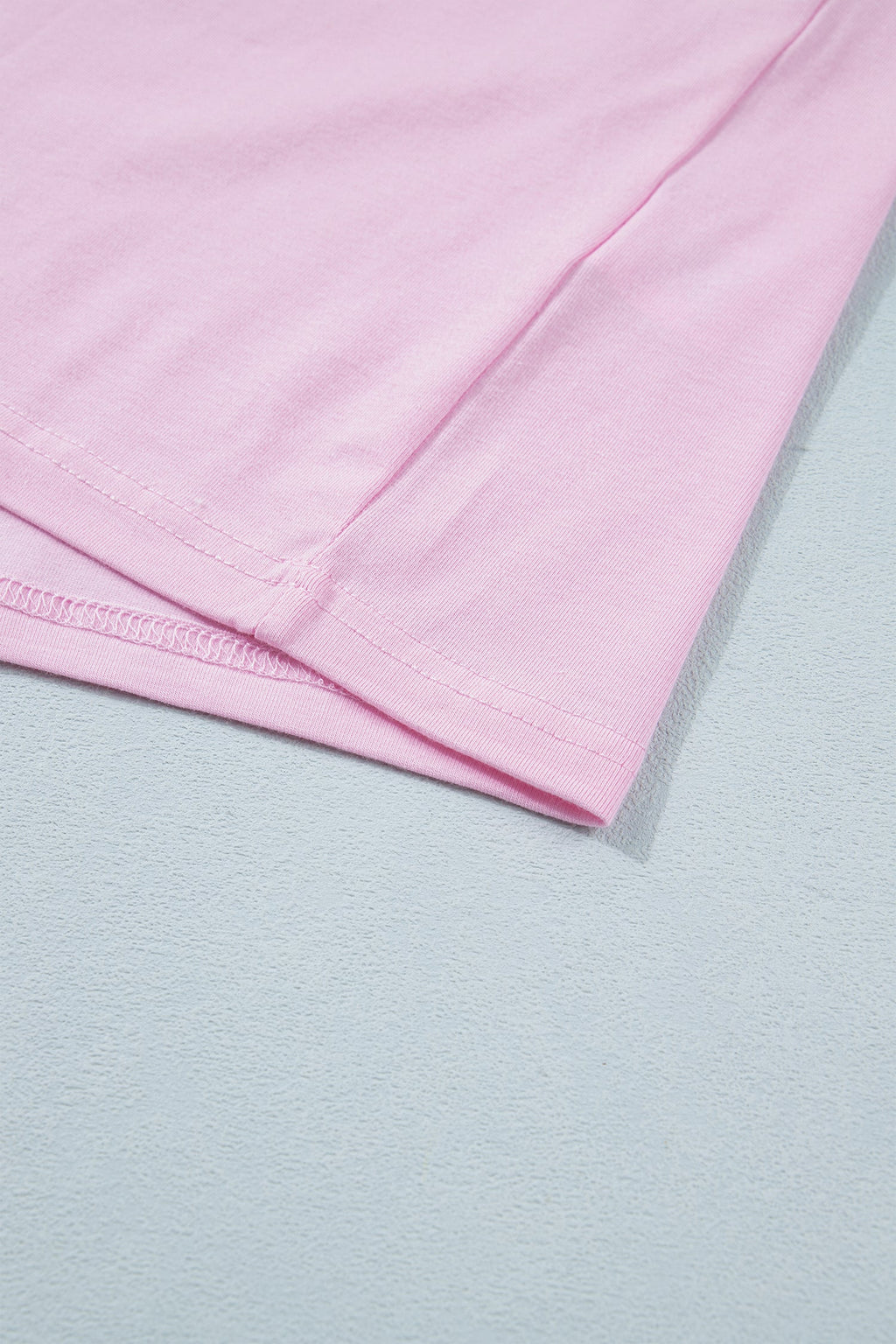 Gossamer Pink Embroidered Bow Detail Color Block Loose Tee