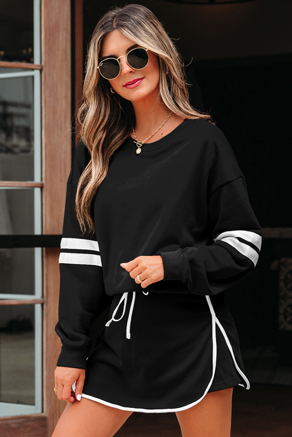 Varsity Stripe Pullover and Mini Skirt Set