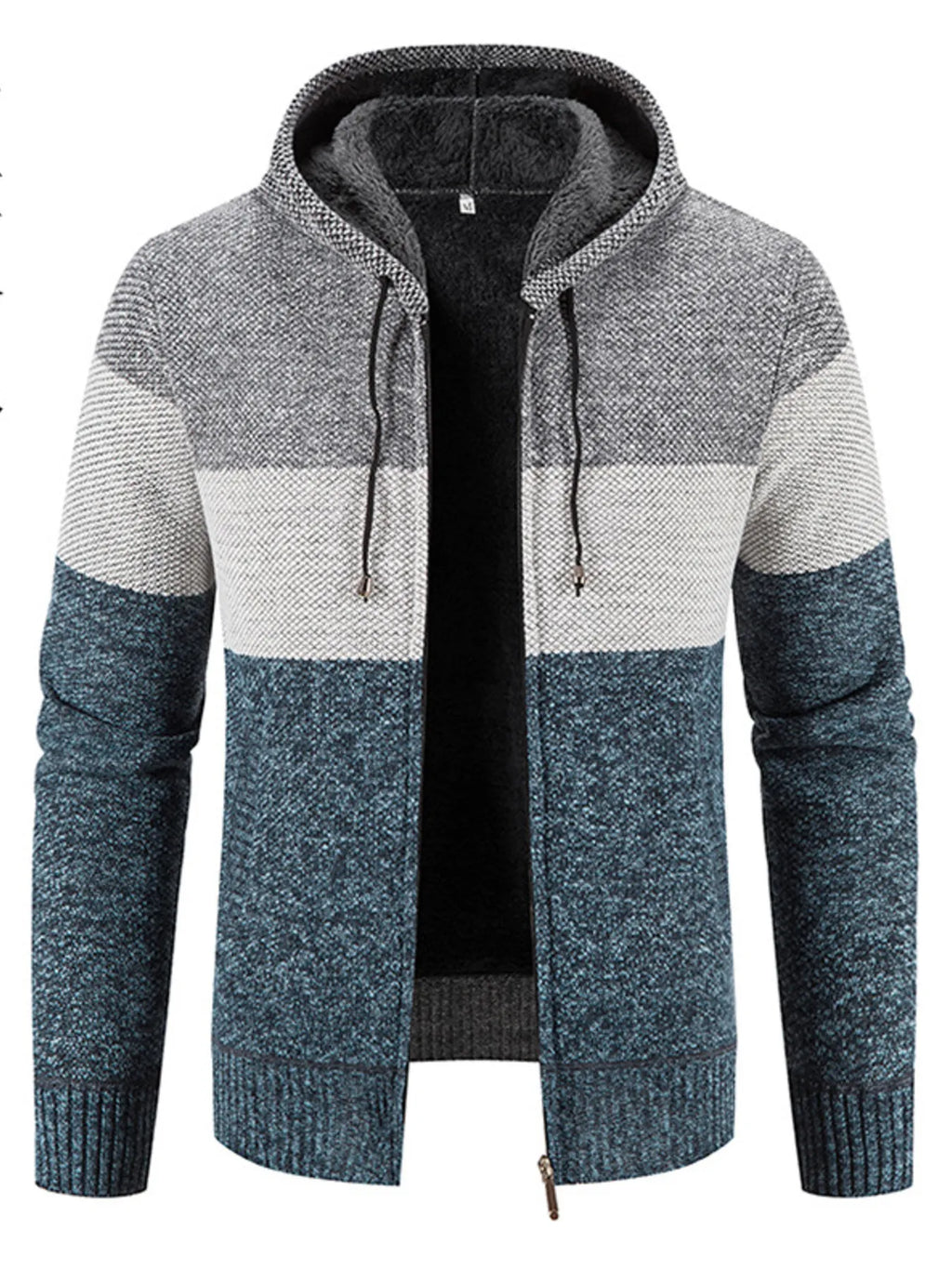 Men's Plus Size Drawstring Color Block Zip Up Cardigan