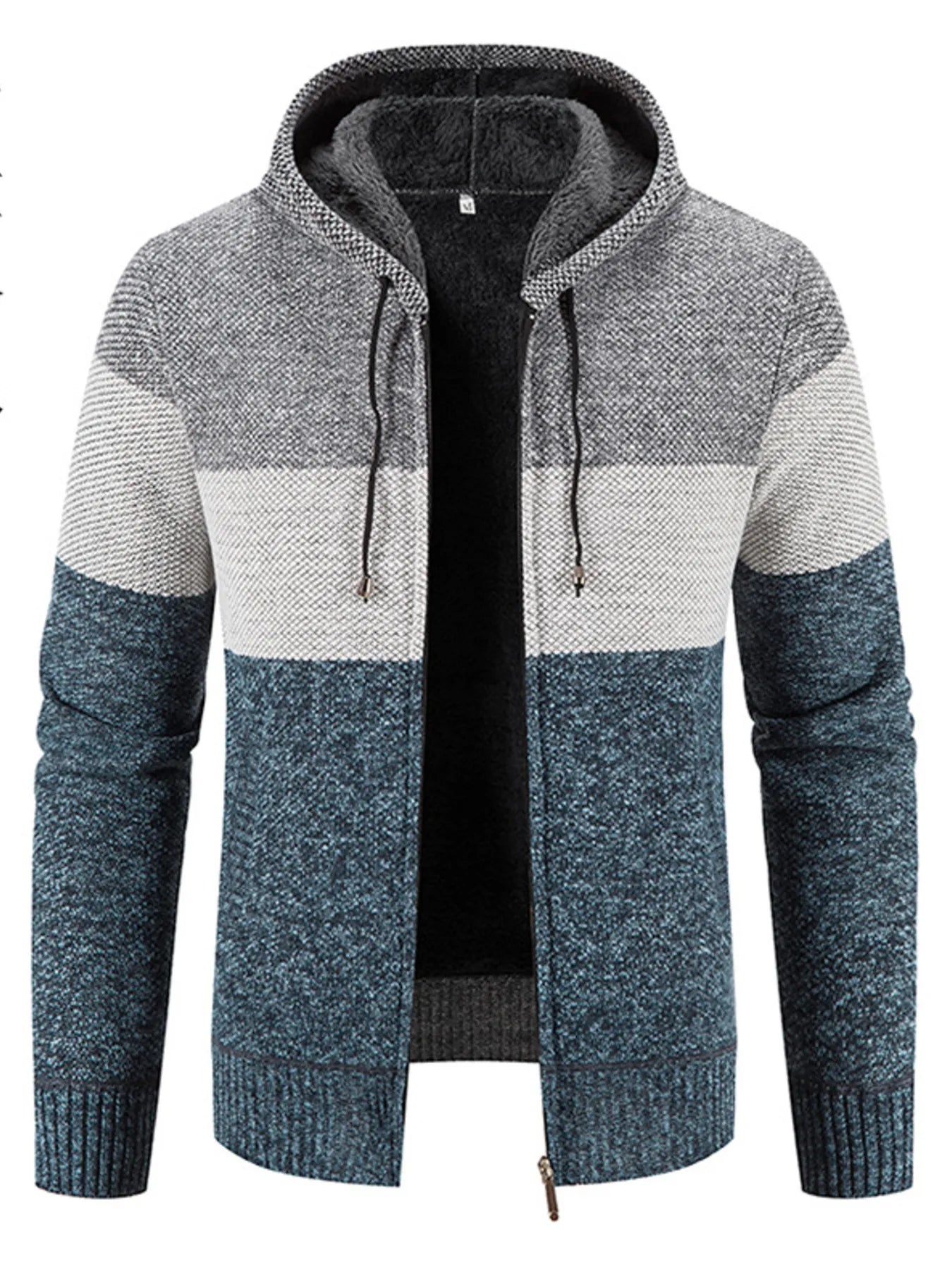 Men's Plus Size Drawstring Color Block Zip Up Cardigan