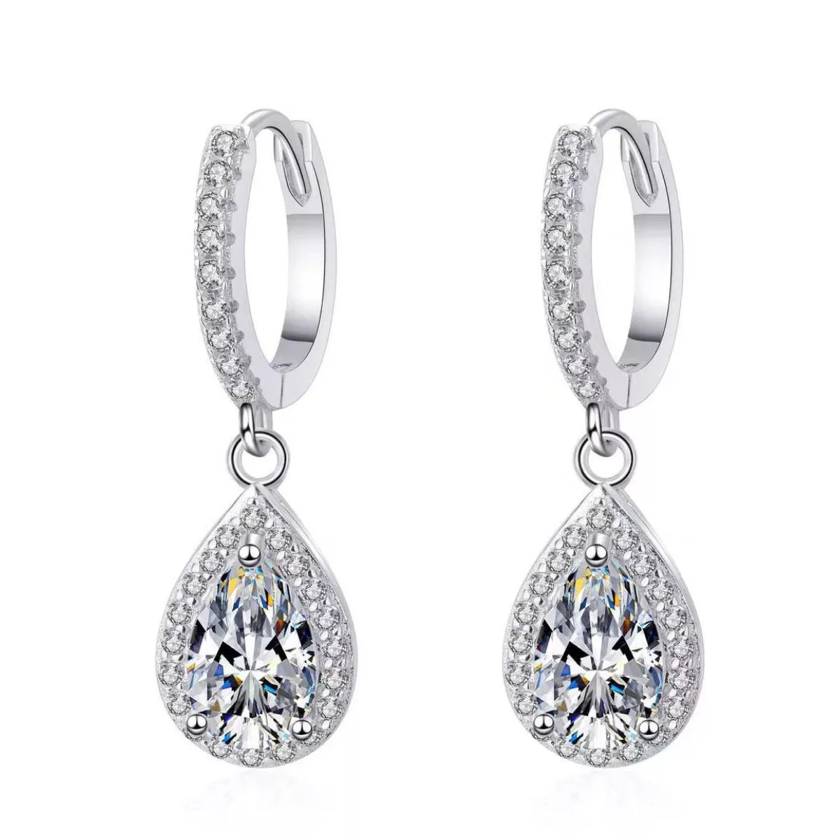 1 Carat 925 Sterling Silver Moissanite Hoop Teardrop Earrings