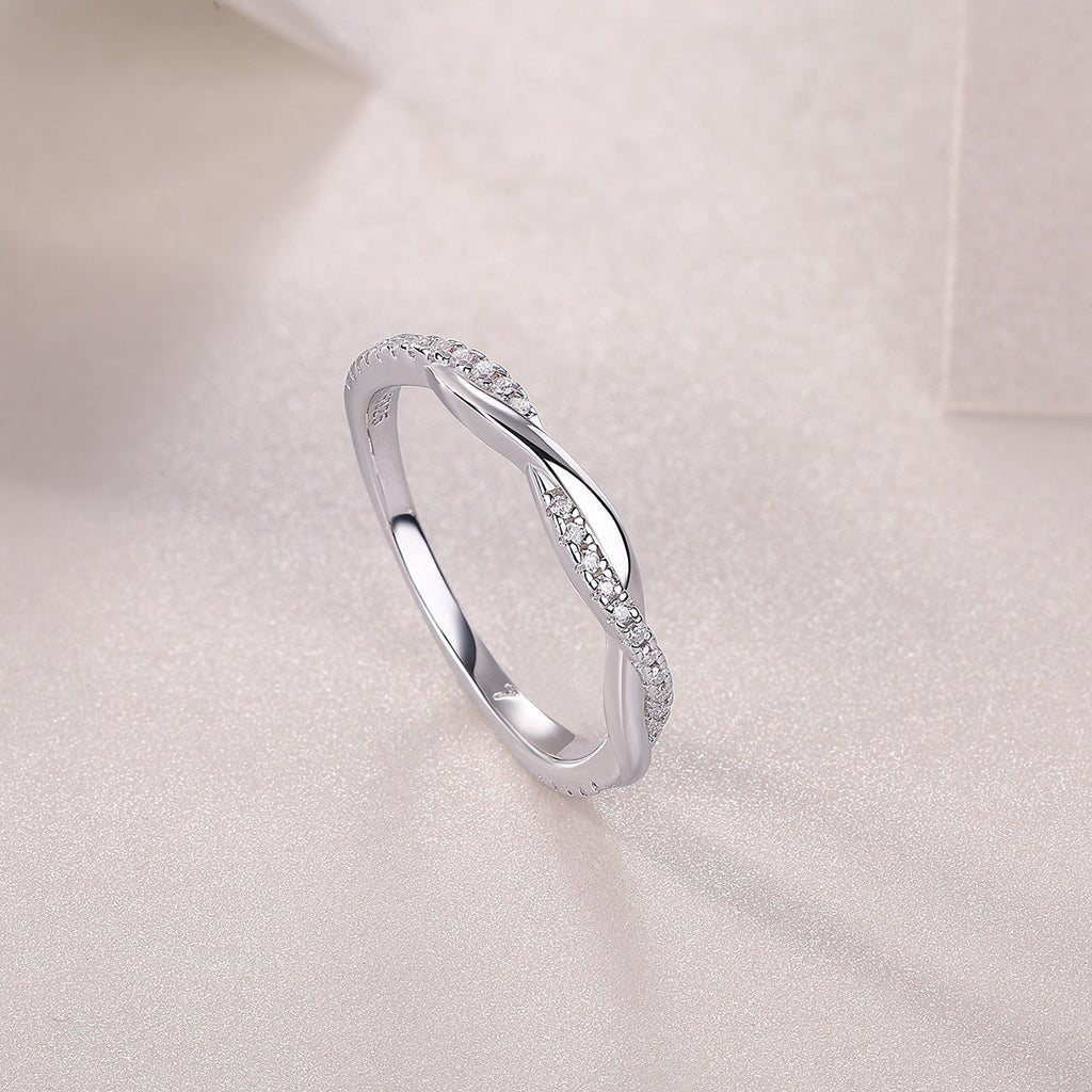 S925 Silver 1.9g Platinum Plated Moissanite Ring, Twisted Pave Band, D VVS1 GRA US 5-9
